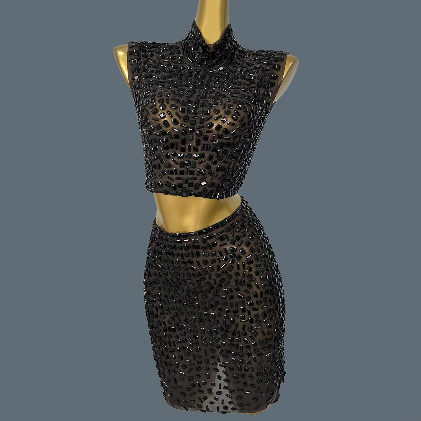 Sparkly Rhinestone Club Party Dress - 여름 반짝이는 블랙 라인스톤 드레스 슈트