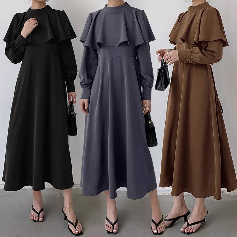 여성용 롱 드레스 한국 및 일본 스타일 솔리드 컬러 코 - Korean Style A Line Shirt Dress 리뷰 및 가격