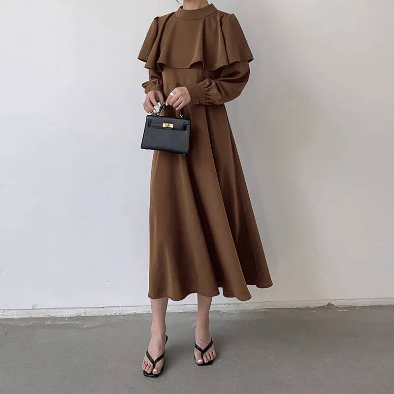 여성용 롱 드레스 한국 및 일본 스타일 솔리드 컬러 코 - Korean Style A Line Shirt Dress 리뷰 및 가격