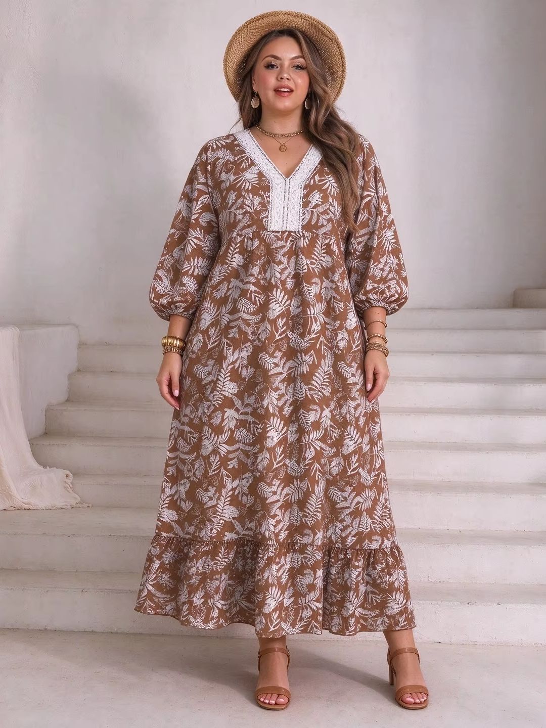 플러스 사이즈 여성용 잎무늬 플로럴 맥시 드레스, 레이 - Boho Summer Beach Maxi Dress 리뷰 및 가격