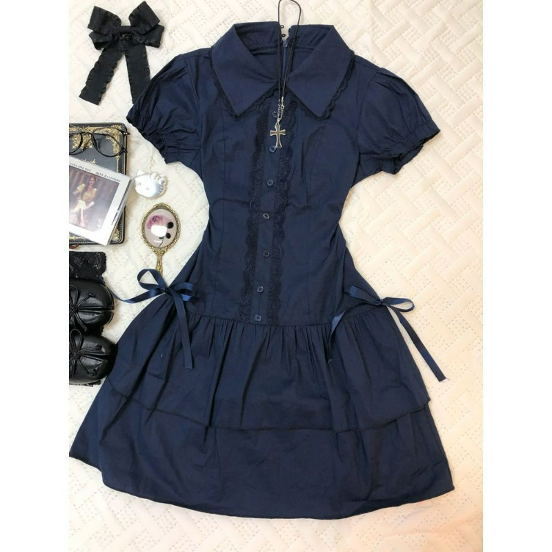 일본 프레피 스타일 로리타 드레스 여성 빈티지 스위트  - Korean Style A Line Shirt Dress 리뷰 및 가격