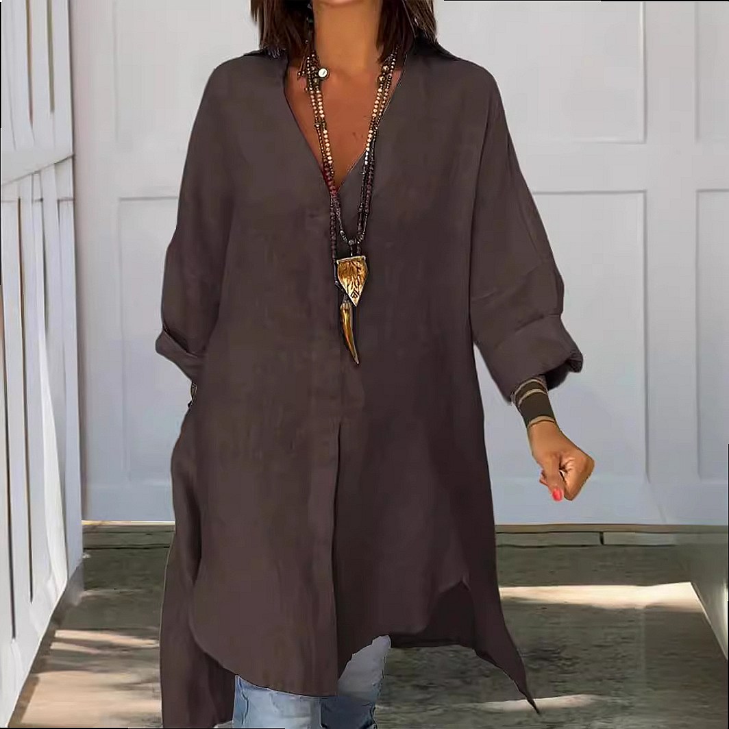 여성용 린넨 셔츠 드레스, 넉넉한 핏의 캐주얼 블라우스 - Casual Loose Linen Shirt Dress 리뷰 및 가격