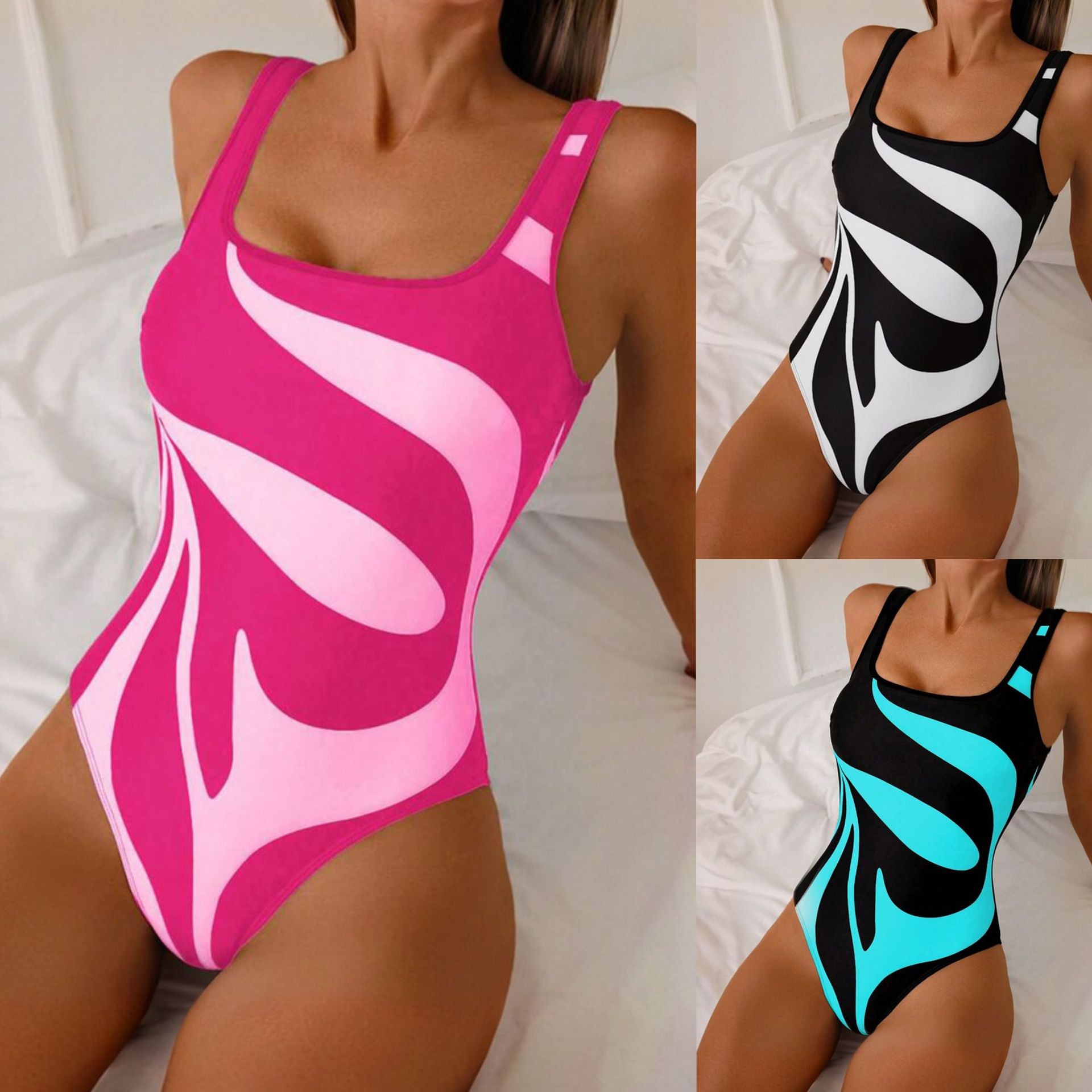여성 탱키니 추상 프린트 비키니 하이컷 레그 수영복 스 - Swimwear 리뷰 및 가격